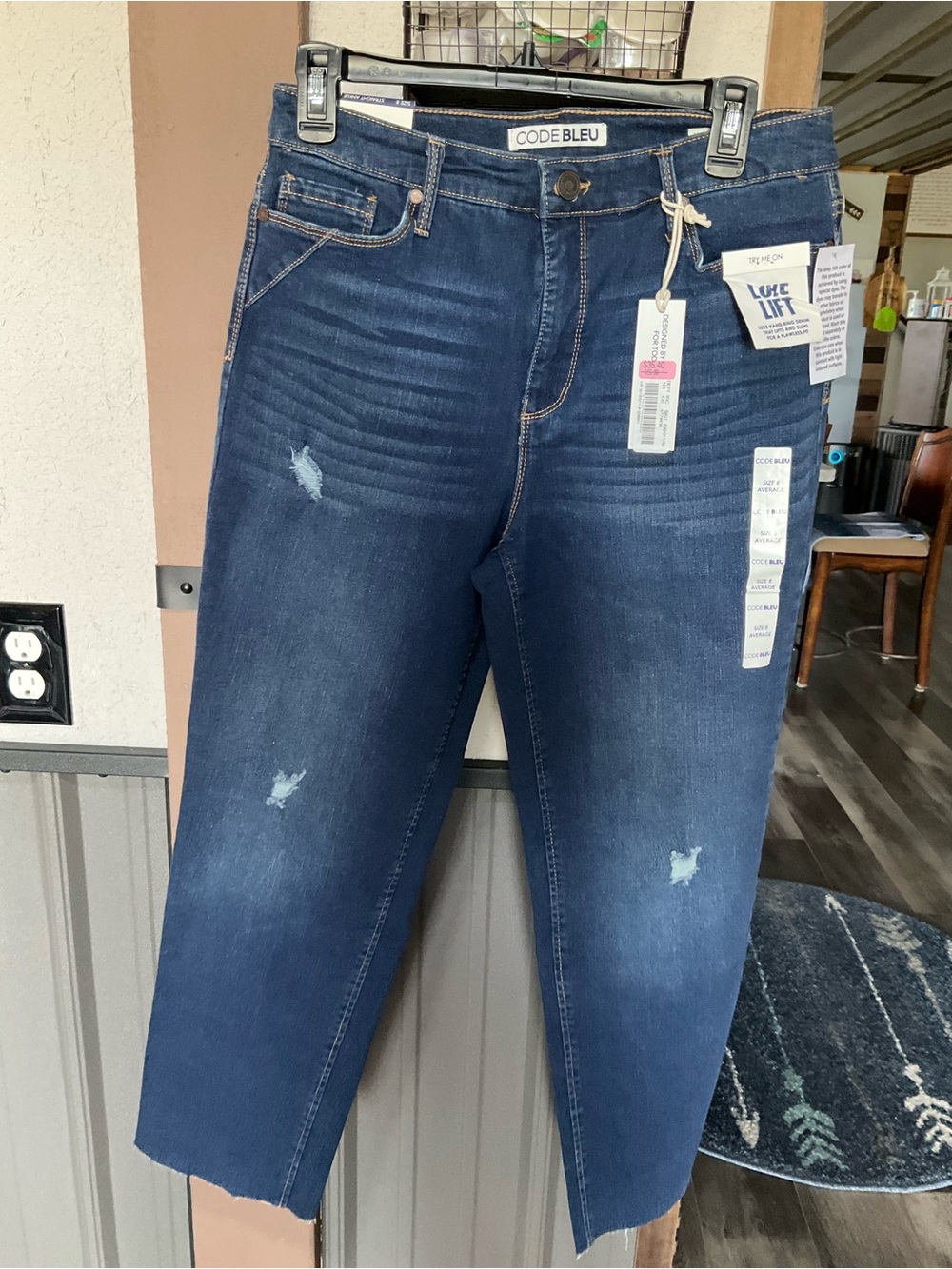 Code Bleu Mid-Rise Dark Blue Distressed Ankle Jeans